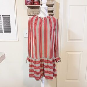 Loft Dresses/Loft Striped Keyhole Ruffle Mini Dress, Round neckline NWT